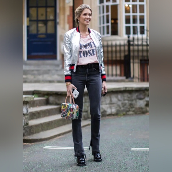 Gucci Resort 2016 Crackled Bomber Jacket Femme Silver IT 40 - Picture 3 of 10